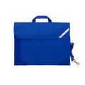 Harlequin Safety Library bag in royal blue front view displaying carry handle, easy open velcro strap, reflector safety strip, reinforced corners and shoulder strap.