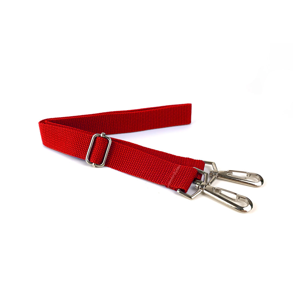 Harlequin Safety Library Bag Strap displaying Red with clips to attach to D-Ring and adjustable strap