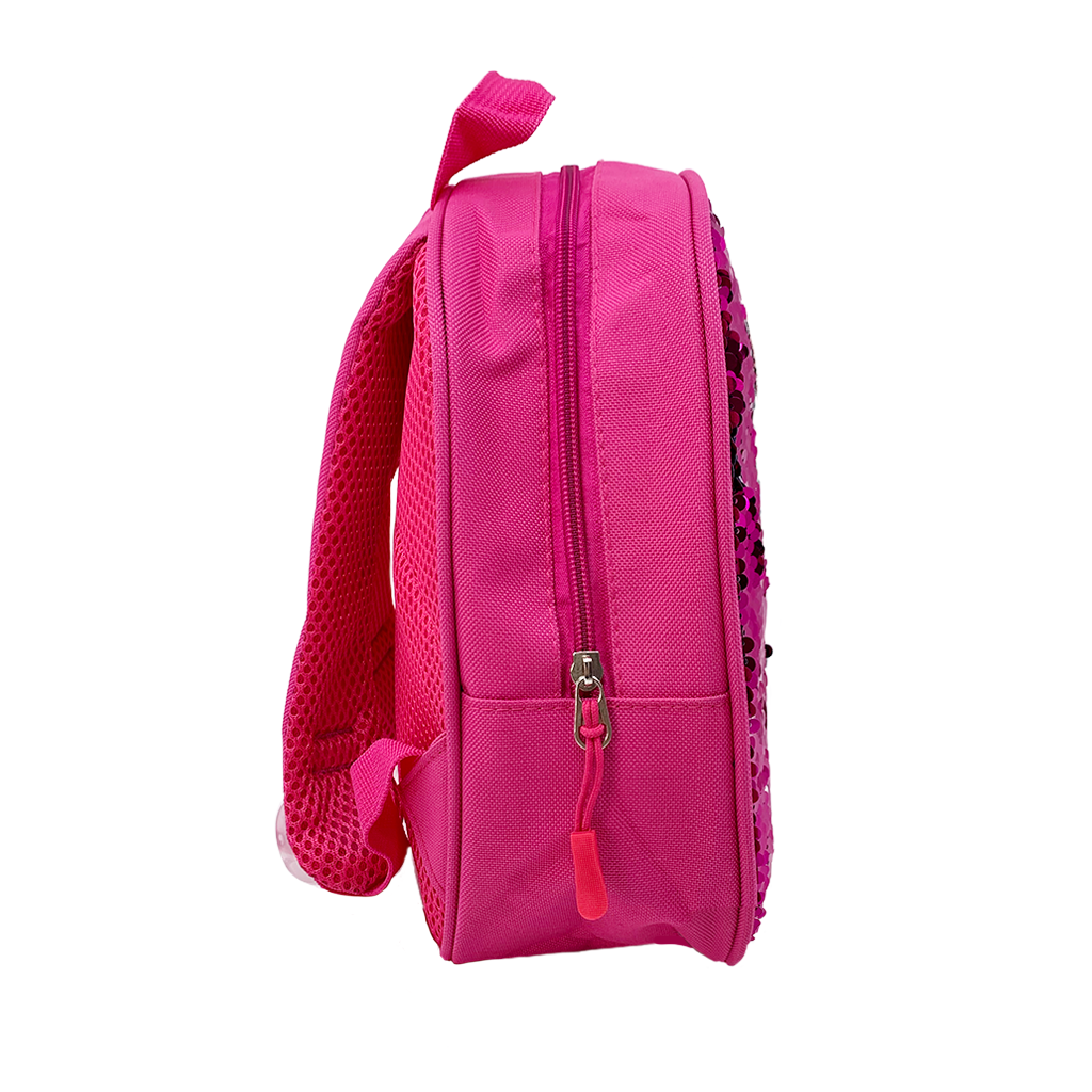 Pink Doll Sequins Mini Backpack in Hot Pink -side view