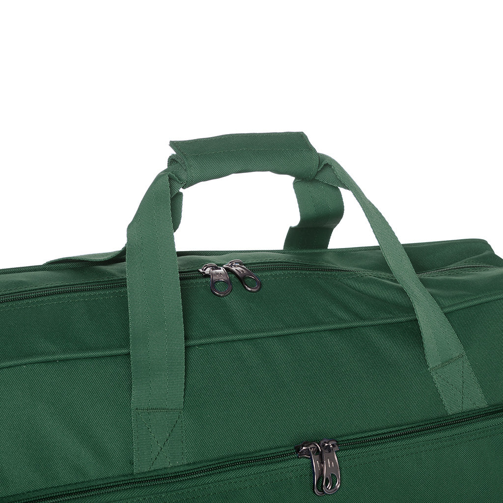 Green Sports Bag side view handle and zipper close up