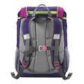 Purple pok-a-dot Step By Step Junior Shiny Butterfly backpack back angle view displaying handle and shoulder straps with back panel padding