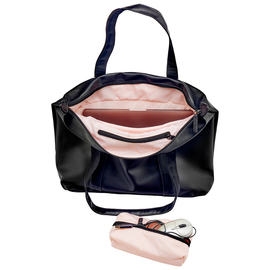 Harlequin Ladies TECH tote bag in black displaying shoulder handles, key chain and personalisation