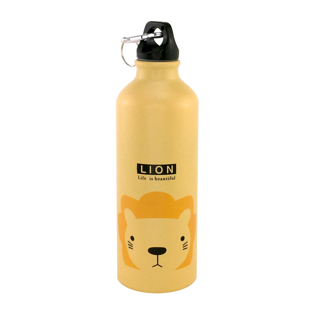 Yellow aluminium water bottle with lion illustration design