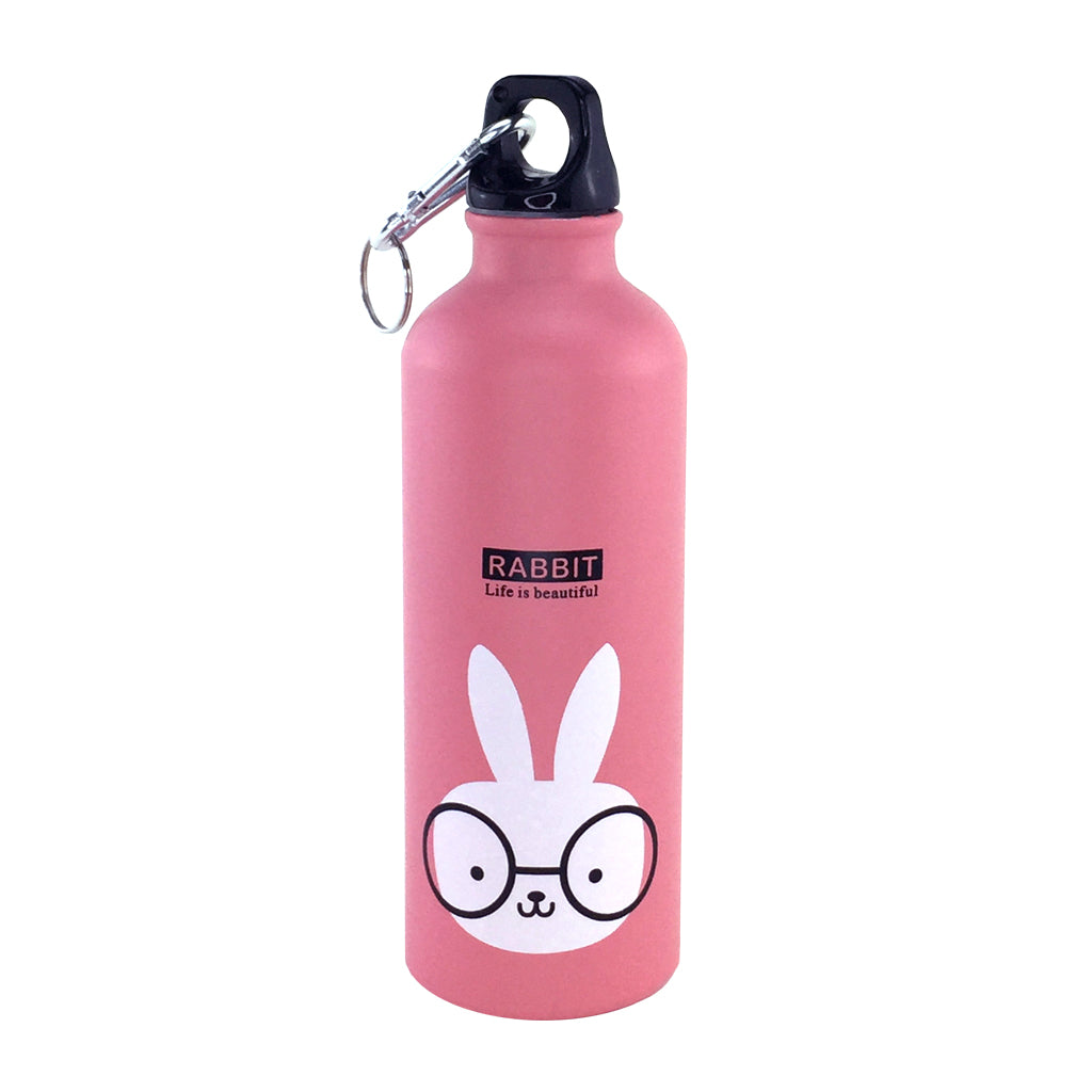 Pink Aluminium water bottle with rabbit illustration design