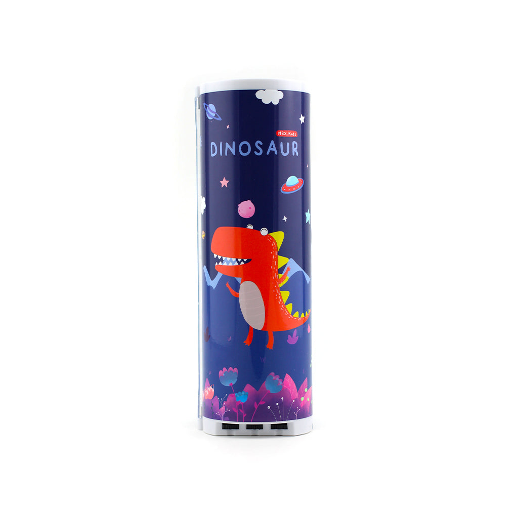 Dinosaur design lockable multi-function, tubular pencil case in blue