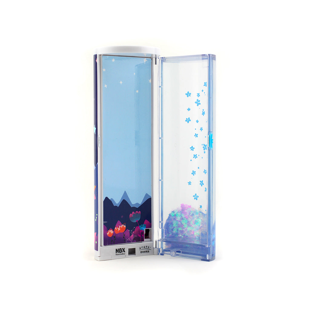 Open view of the View of the 3 digit combination lock tubular pencil case with white board