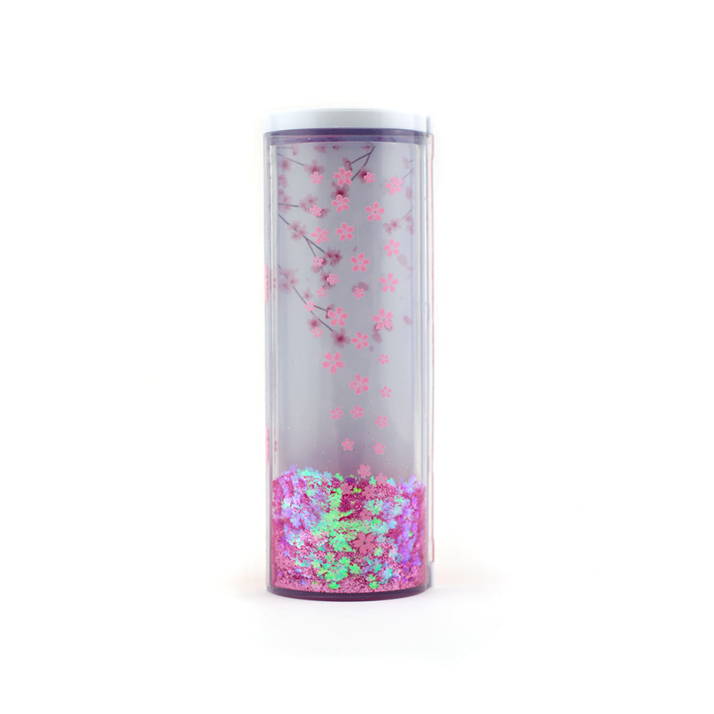 Pencil Box with 2 compartments, erasable white board and pink glitter design back view