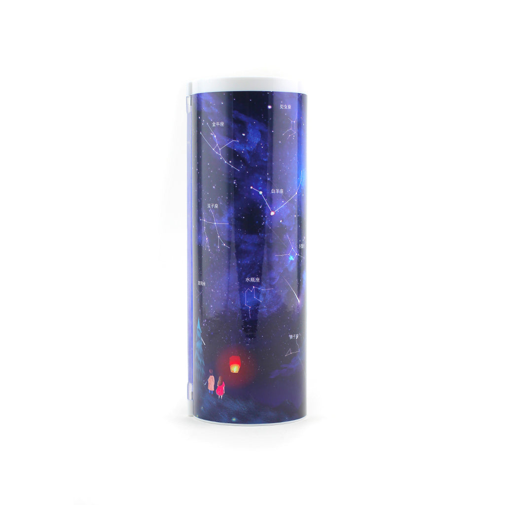 Pencil Box with 2 compartments, erasable white board and constellation design front view