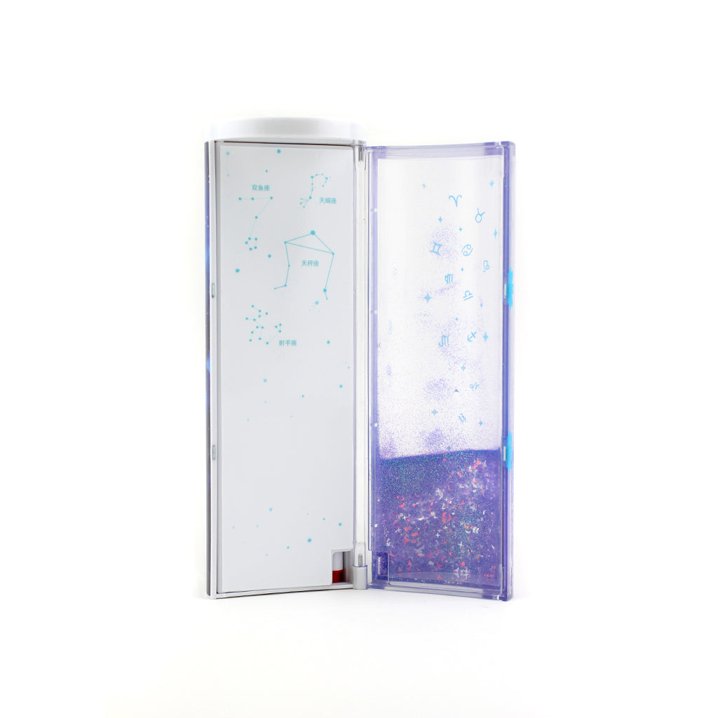 Pencil Box with 2 compartments, erasable white board and constellation design open view