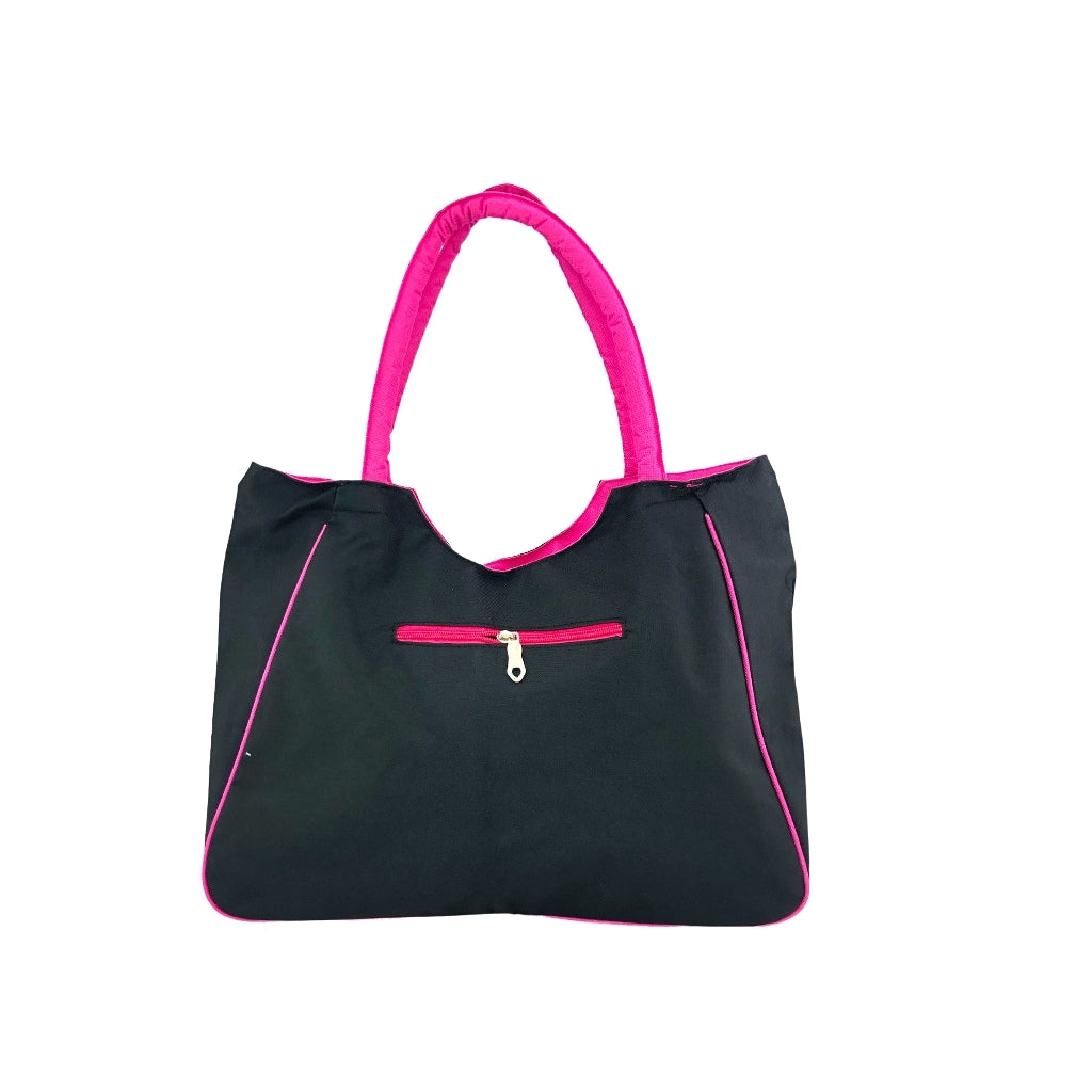 Dance tote bag back view with pink handles