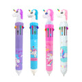Unicorn multi colour pen with rainbow coloured inks, pen comes in lilac, blue, pink and white