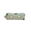 Canvas Avocado pencil case side view with fabric strap detail