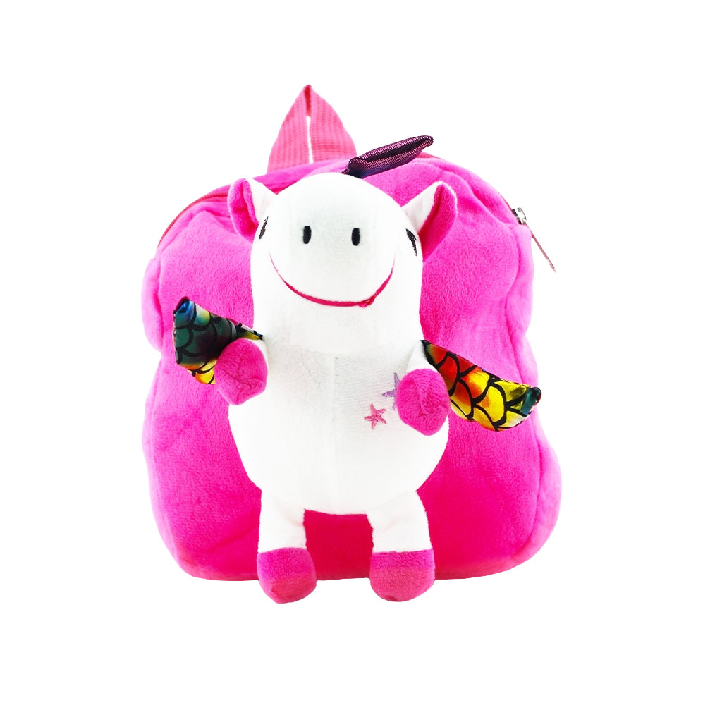 Plush Unicorn Backpack with one big compartment front view