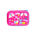 Hard top pencil case with 2 compartments, zip closure, pen holders and inner mesh pockets front view