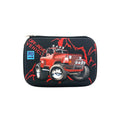 Hard top pencil case with 2 compartments, zip closure, pen holders and inner mesh pockets front view