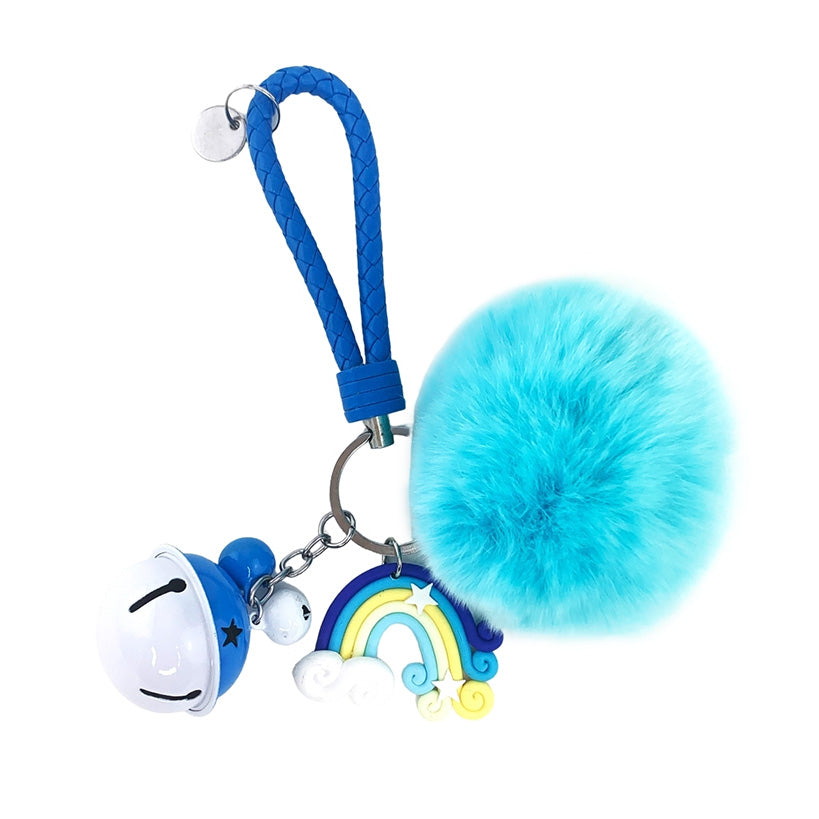 Pom Pom Rainbow Keyring - Blue