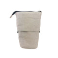 Plain back view of a Pop Up Telescopic Pencil Case in warm grey. The pencil case is in the full length position and the zip is closed
