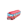 Red Bus pencil case with one compartment and zip closure angled view
