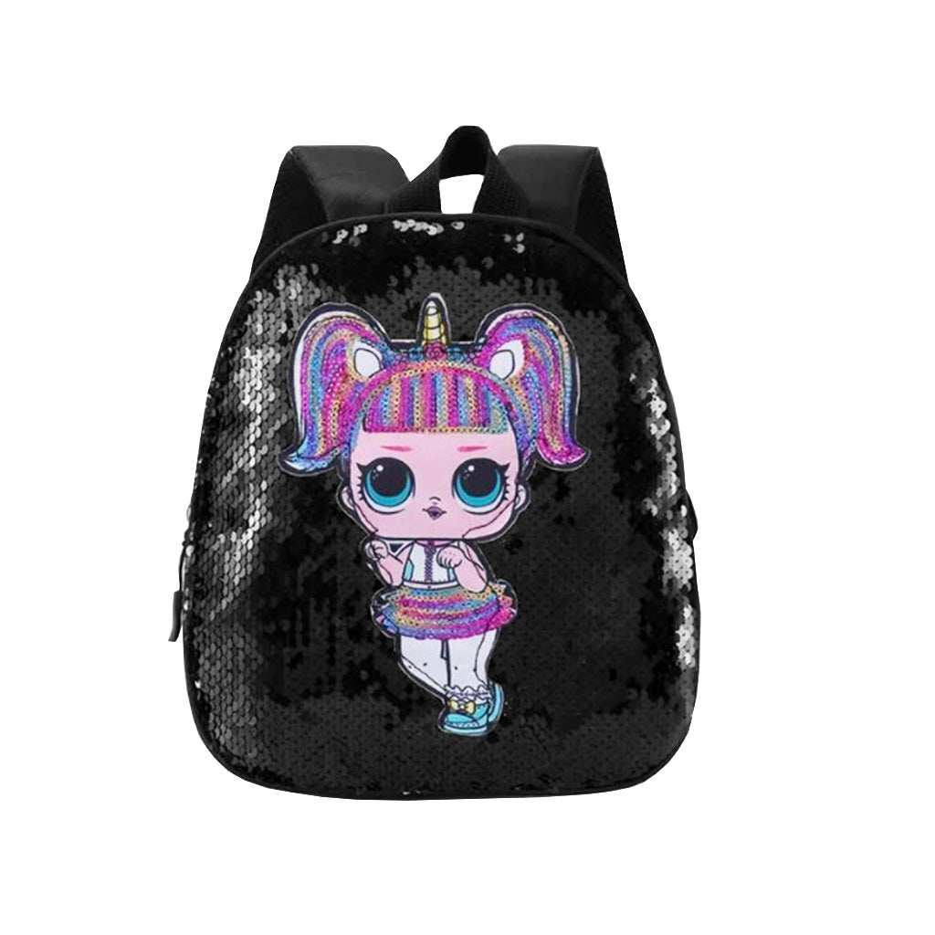 Pink Doll Sequins Mini Backpack in black