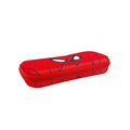 Red spider pencil case with one compartment and zip closure angled view