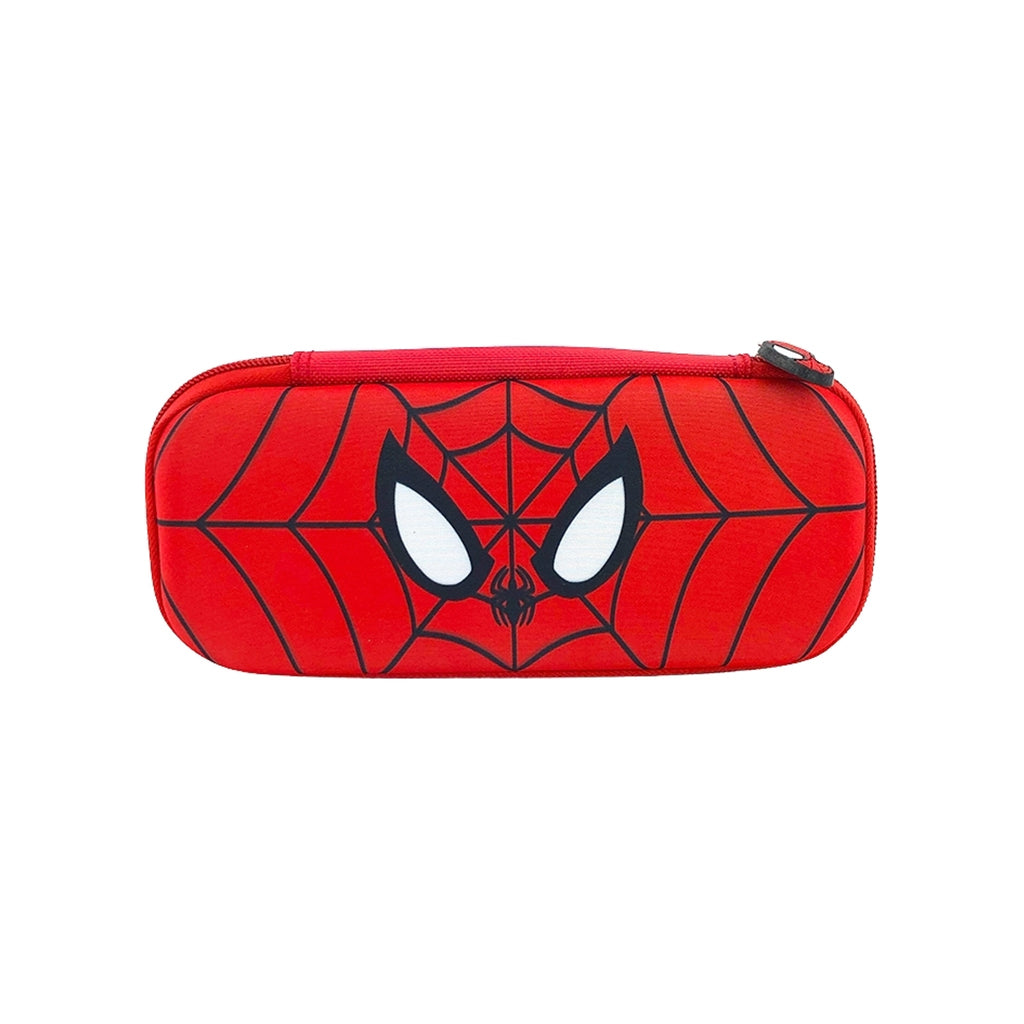 Red spider pencil case with one compartment and zip closure front view