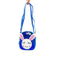 Glitter Bunny Backpack front view with two compartments and keyrings and strap to wear as cross shoulder or backpack