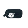 Black pencil case with beat design and one big compartment and small front pocket with zipper front front view