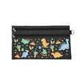Harlequin Pencil Case in Black with Jurassic design from the Harlequin Creatix Signature Series. Front view displaying two zip compartments, ventilation eyelet and D-ring.