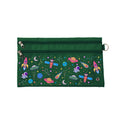 Harlequin Pencil Case in Green with Galaxy Girl design from the Harlequin Creatix Signature Series. Front view displaying two zip compartments, ventilation eyelet and D-ring.