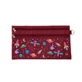 Harlequin Pencil Case in Maroon with Galaxy Girl design from the Harlequin Creatix Signature Series. Front view displaying two zip compartments, ventilation eyelet and D-ring.