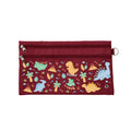 Harlequin Pencil Case in Maroon with Jurassic design from the Harlequin Creatix Signature Series. Front view displaying two zip compartments, ventilation eyelet and D-ring.