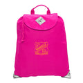 Harlequin hot pink eco excursion dance bag front angle view displaying handle, velcro fastening with drawstring toggle and reflective safety corners 