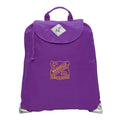 Harlequin purple eco excursion dance bag front angle view displaying handle, velcro fastening with drawstring toggle and reflective safety corners 