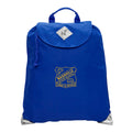 Harlequin royal eco excursion dance bag front angle view displaying handle, velcro fastening with drawstring toggle and reflective safety corners 