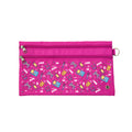 Harlequin Pencil Case in Pink with Pixel Chick design from the Harlequin Creatix Signature Series. Front view displaying two zip compartments, ventilation eyelet and D-ring.