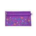 Harlequin Pencil Case in Purple with Galaxy Girl design from the Harlequin Creatix Signature Series. Front view displaying two zip compartments, ventilation eyelet and D-ring.