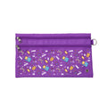 Harlequin Pencil Case in Purple with Pixel Chick design from the Harlequin Creatix Signature Series. Front view displaying two zip compartments, ventilation eyelet and D-ring.