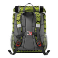 Backpack with green and gray pattern on a white background