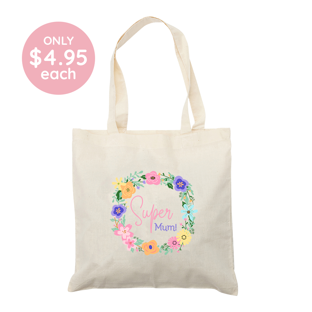 Super Mum Calico Tote Bag - 10 Pack