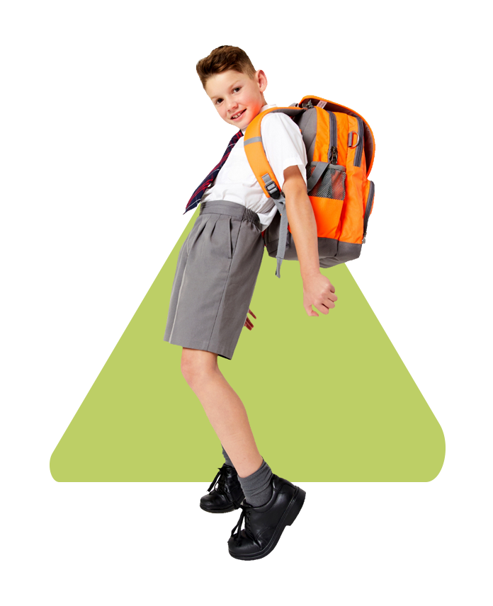 Boy wearing high-visibility ergonomic school backpack for safety and comfort