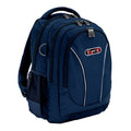 Harlequin Anatomic Tuff-Pack backpack front angle in navy has 3 compartments with zip closure, 2 drink bottle holders, D-ring and an integrated anatomical back panel.