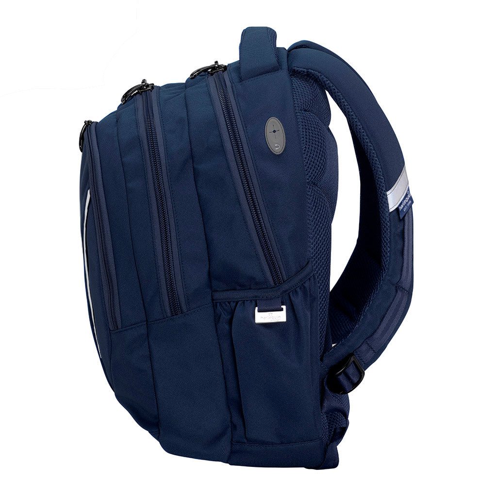 Harlequin Anatomic Tuff-Pack backpack sideview  with earphone hole in black