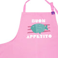Pink cotton apron with Buon Appetito Design, for cooking, bbq, crafting and creating art