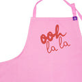 Pink cotton apron with Ooh La La Design, for cooking, bbq, crafting and creating art