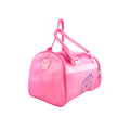 Ballet dance bag with special ballet design details angled with pink handles 