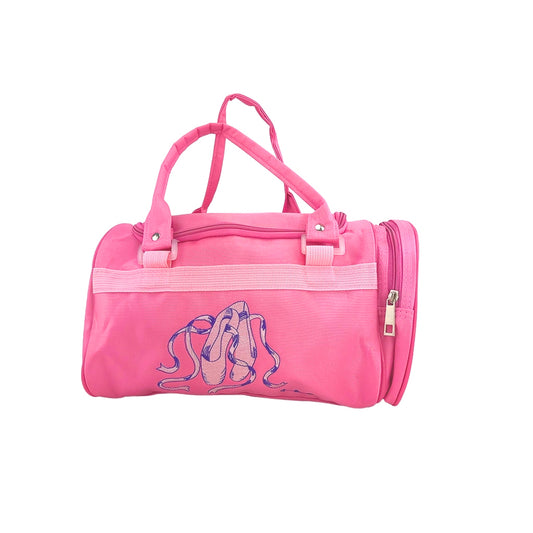 Ballet dance bag with special ballet design details and pink handles and side pocket with zipper