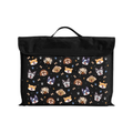 Harlequin Eco Library bag in Black with Puppy Pals design from the Harlequin Creatix Signature Series. Front view displaying carry handle, velcro flap opening, and PET recycled water repellent fabric.