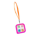 Cubeo children's organiser displaying a handle, pink rubber cover and card images to organise your child's day