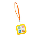 Cubeo children's organiser displaying a handle, yellow rubber cover and card images to organise your child's day