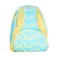 lemon and Aqua Winkipop surf backpack front angle view showing front pocket and piping with flower shaped zipper puller